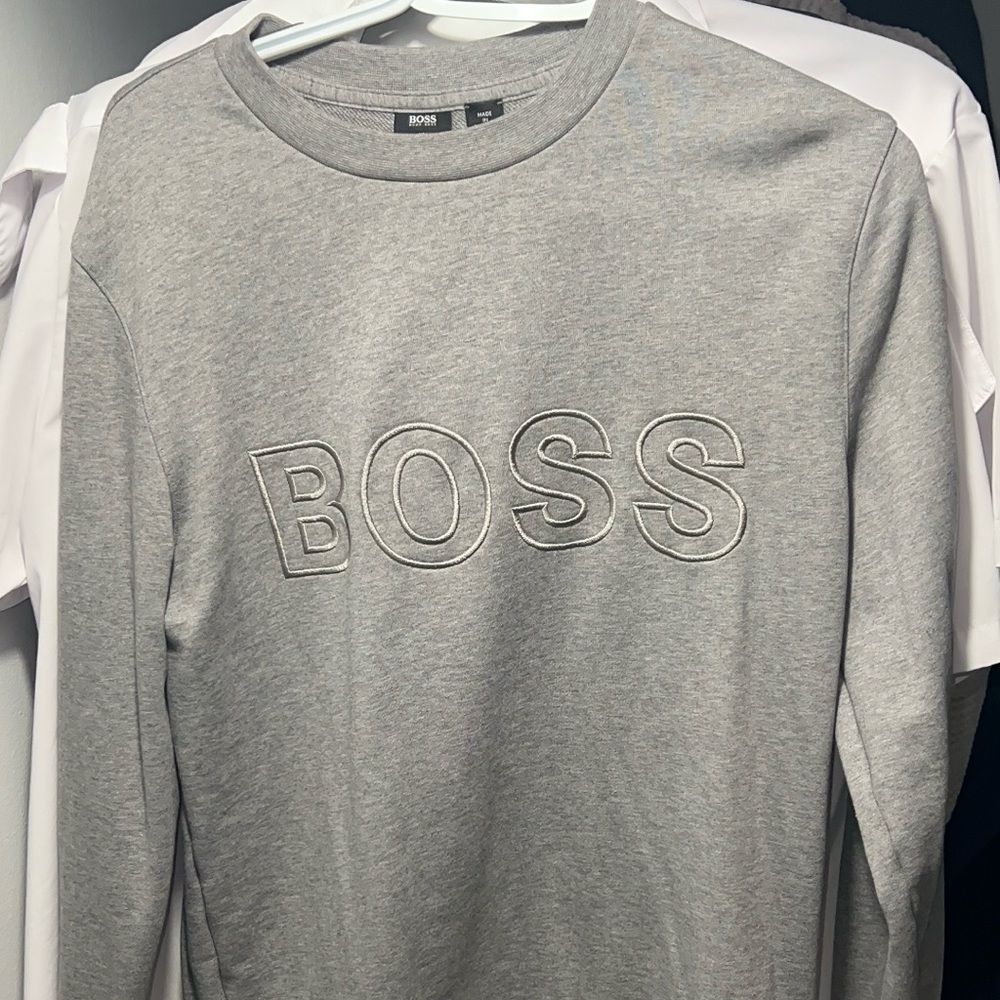 Boss Men's Crewneck Sweater in Light Gray